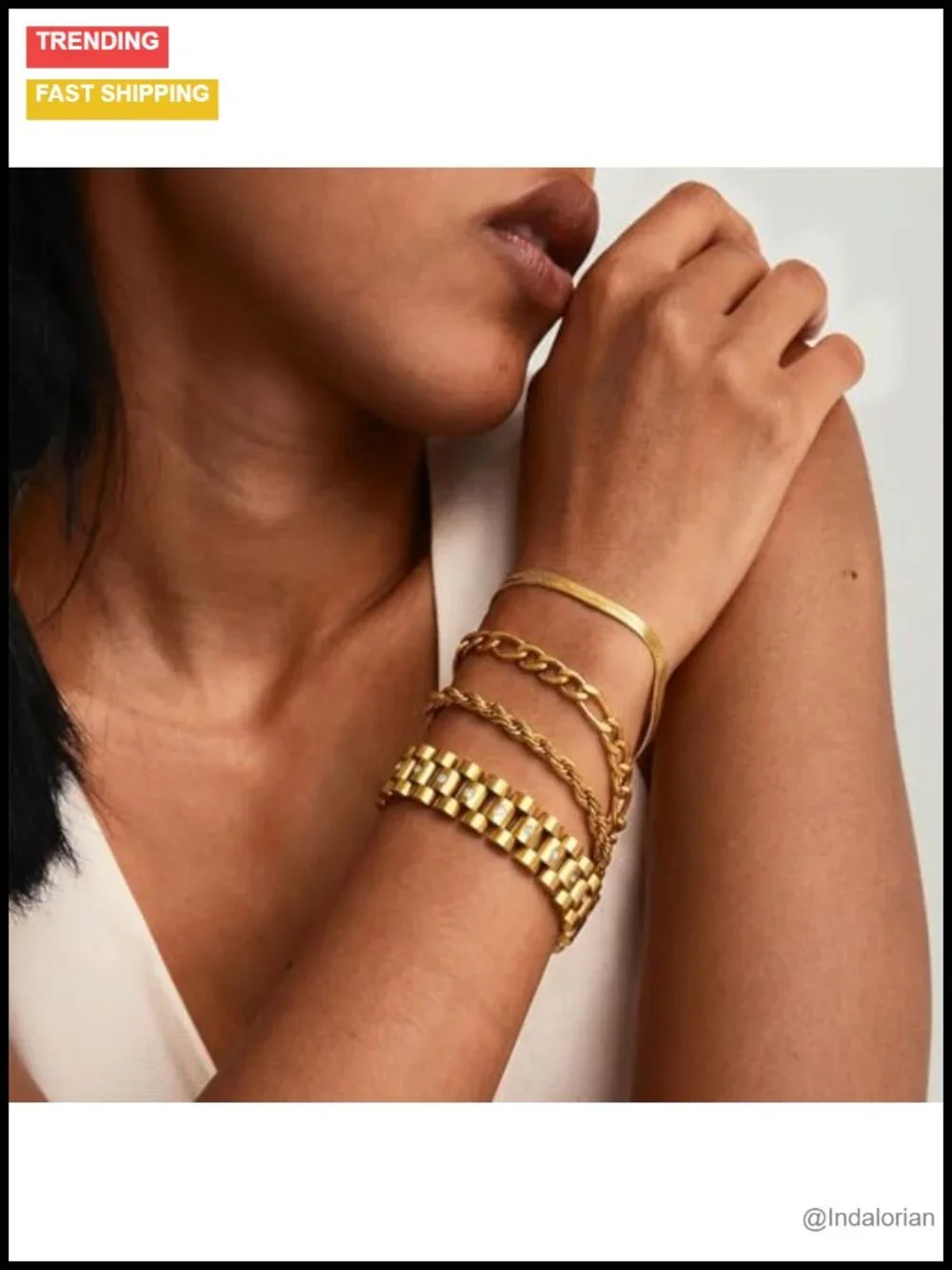 4-Piece 18K Gold-Filled Bracelet Set Cuban Link Herringbone Rope Adjustable